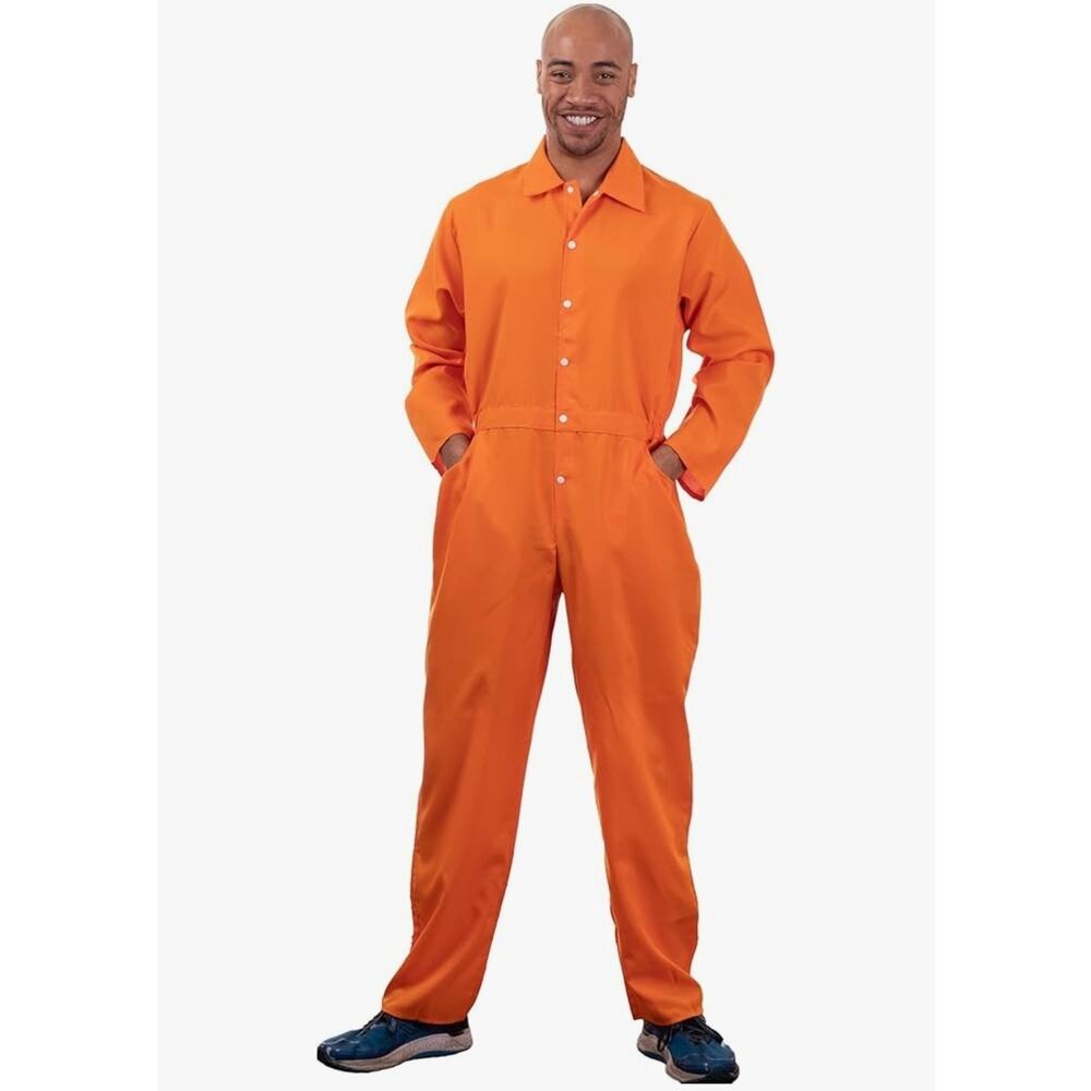 Prisoner Jumpsuit Orange Prison Inmate Halloween Costume Unisex XL Jailbird